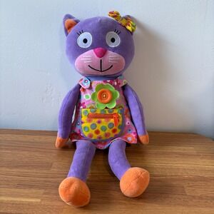 Alex Little Hands Button Zipper Buckle Purple Cat Plush Toy Toddler Learning GUC